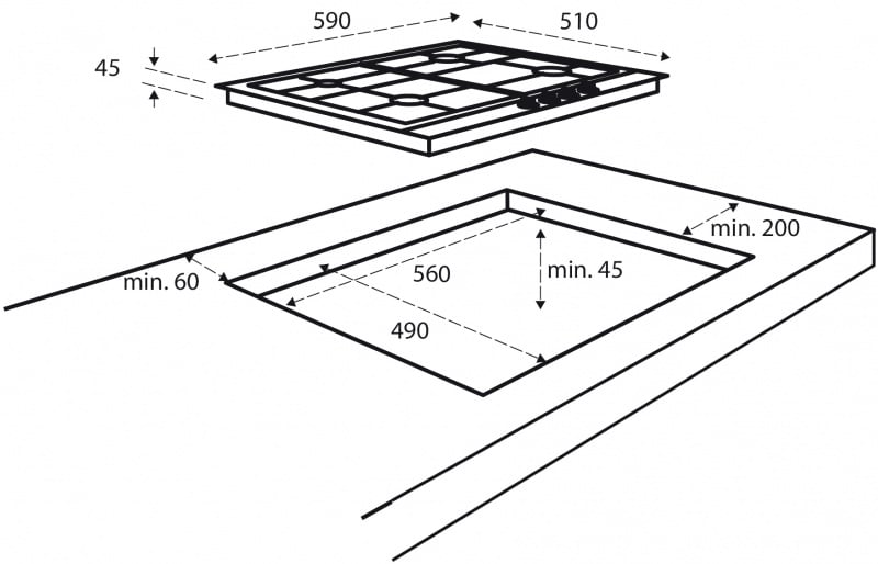 Inventum IKG6023GRVS kookplaat Zwart, Roestvrijstaal Ingebouwd Gaskookplaat 4 zone(s) - Afbeelding 3